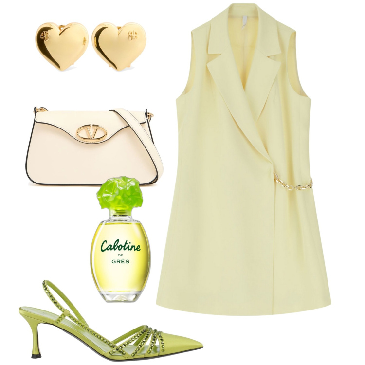 Outfit donna - Cerimonia di primavera. Stile Chic per Cerimonia. Abbinamento con décolleté, profumi, vestiti corti, borse a spalla, orecchini.