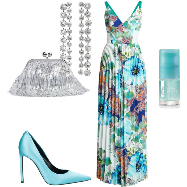 Outfit donna - La tuta plissè. Stile Glamour per Cerimonia. Abbinamento con tute, décolleté, primer, pochette, orecchini.