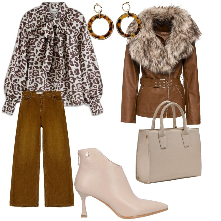 Outfit donna - Prendiamo il treno. per Tutti i giorni. Abbinamento con camicie, blazer, stivaletti, shopping bag, pantaloni, orecchini.