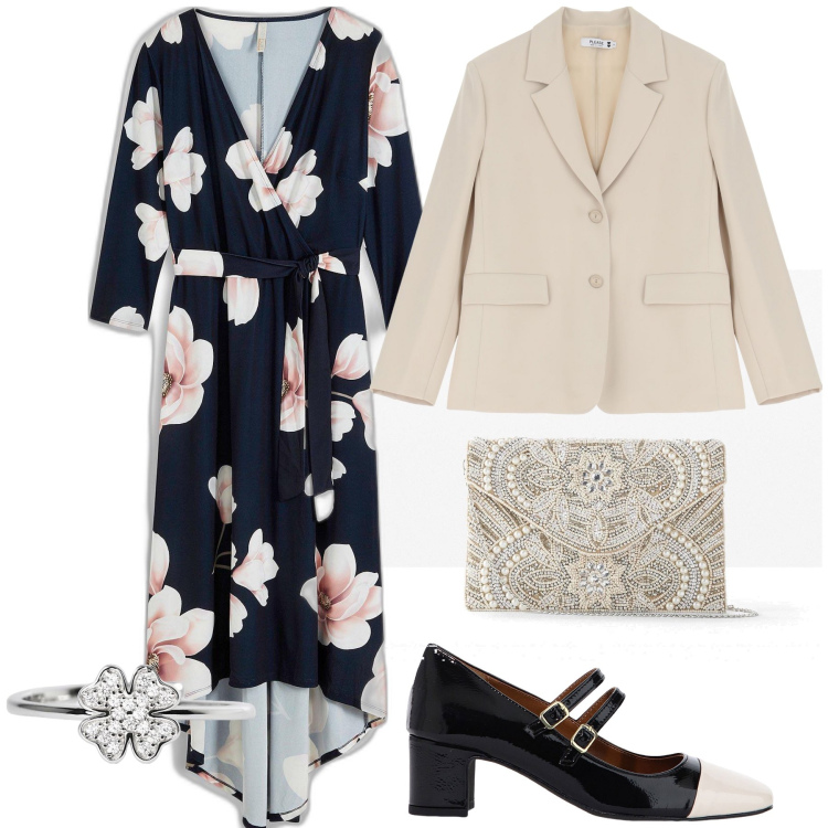 Outfit donna - La prima cerimonia della stagione. Stile Bon Ton per Cerimonia. Abbinamento con vestiti lunghi, pochette, anelli, blazer, décolleté.