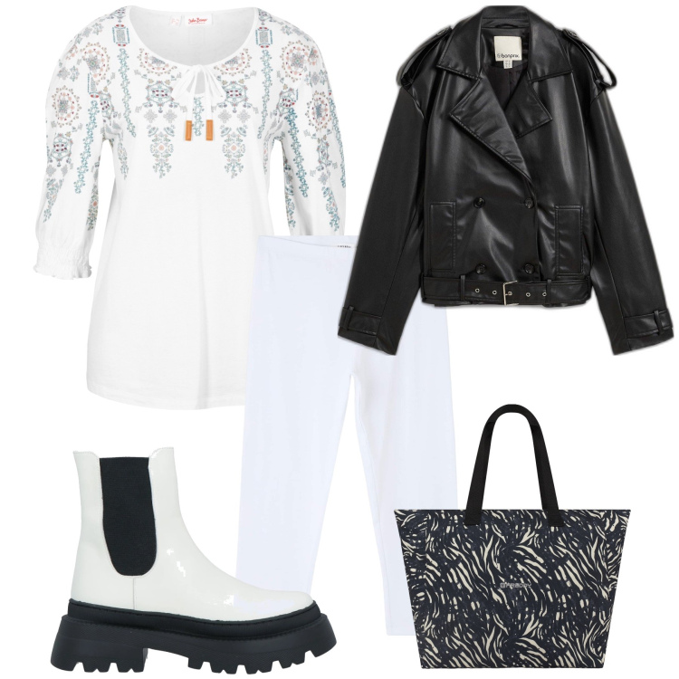 Outfit donna - Il bianco che fa bella stagione. Stile Trendy per Tutti i giorni. Abbinamento con bluse, trench, stivaletti, leggings, shopping bag.