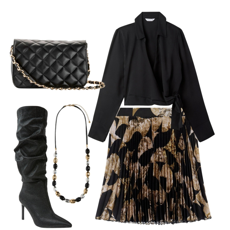 Outfit donna - La gonna da mattina a sera. Stile Urban per Tutti i giorni. Abbinamento con borse a tracolla, stivali, camicie, gonne, collane.