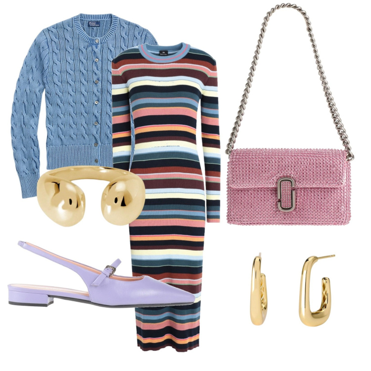 Outfit donna - Springly. Stile Glamour per Tutti i giorni. Abbinamento con ballerine, vestiti midi/longuette, borse a mano, orecchini, anelli, cardigans.