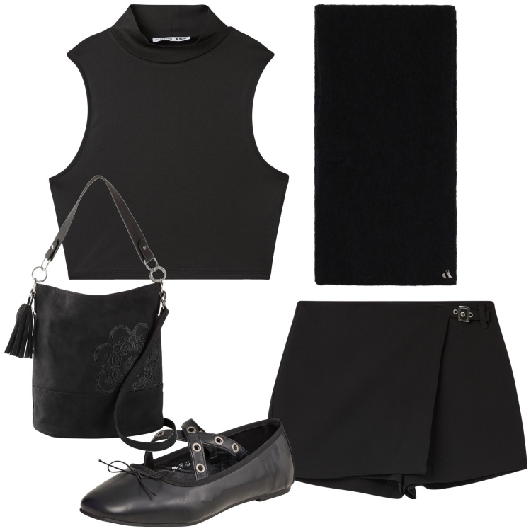Outfit donna - Always black. Stile Basic per Tutti i giorni. Abbinamento con borse a mano, ballerine, minigonne, top, stole.