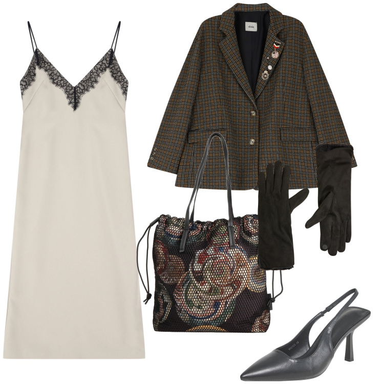 Outfit donna - In prima fila alla fashion week. Stile Glamour per Serata fuori. Abbinamento con borse a mano, décolleté, guanti, vestiti midi/longuette, blazer.