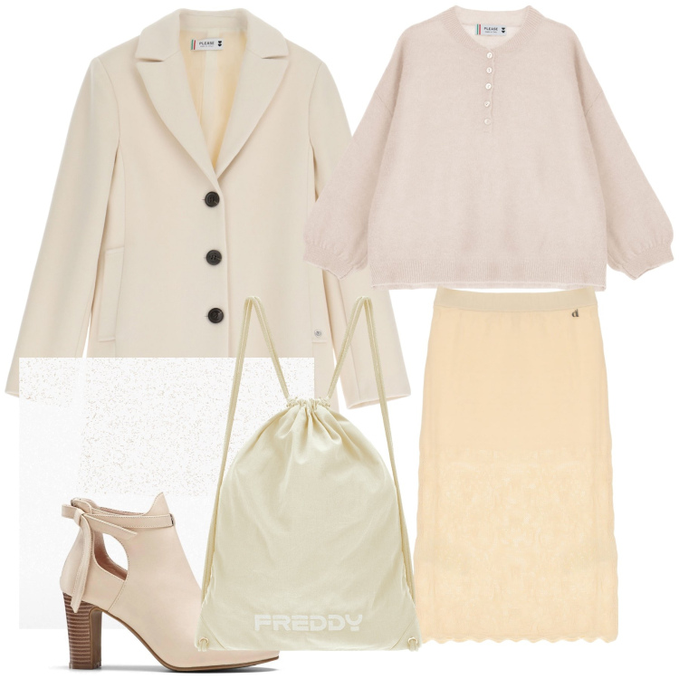 Outfit donna - Gelato alla crema con panna. Stile Bon Ton per Tutti i giorni. Abbinamento con stivaletti, cappotti, maglieria, zaini, gonne.