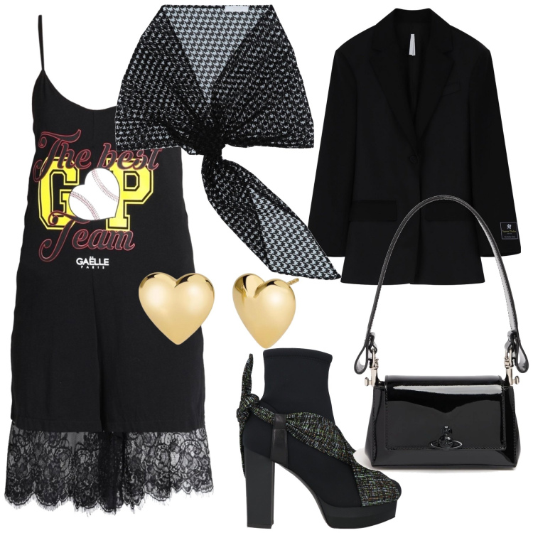 Outfit donna - Sottoveste. Stile Glamour per Serata fuori. Abbinamento con tute, sciarpe, stivaletti, orecchini, blazer, borse a spalla.