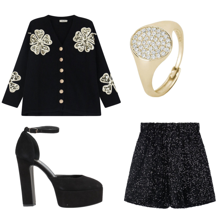 Outfit donna - Total look #2070199. Stile Glamour per Serata fuori. Abbinamento con décolleté, anelli, cardigans, shorts.