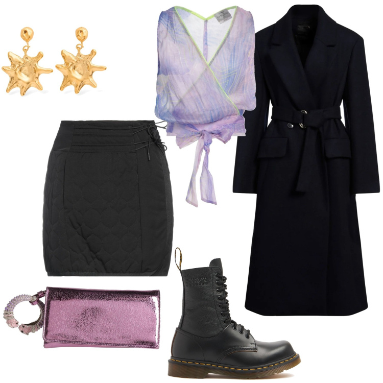 Outfit donna - Stivali bassi a Febbraio. Stile Glamour per Serata fuori. Abbinamento con minigonne, cappotti, borse a mano, top, orecchini, stivali.