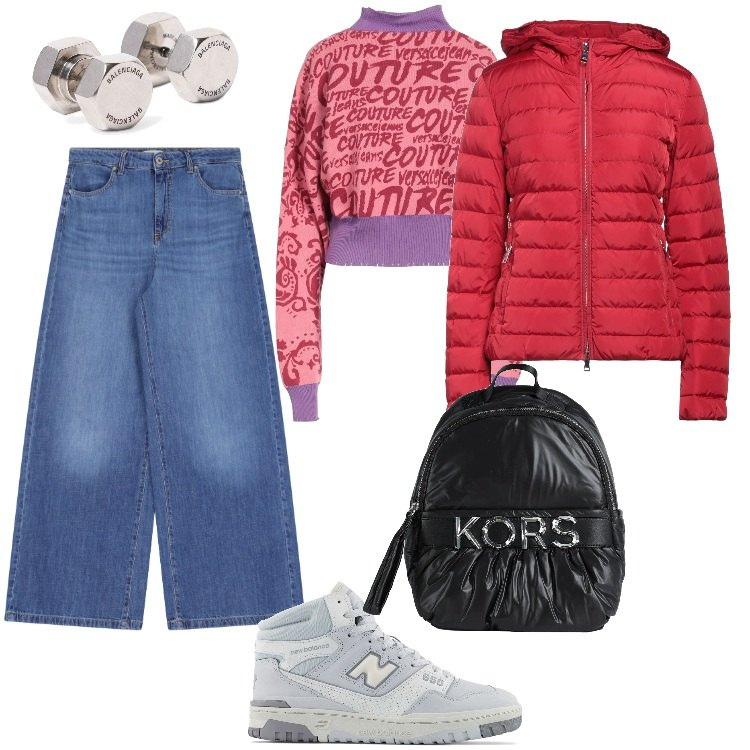 Outfit donna - Sportivo per Jessica. Stile Sporty chic per Tutti i giorni. Abbinamento con zaini, maglieria, piumini, sneakers, jeans, orecchini.