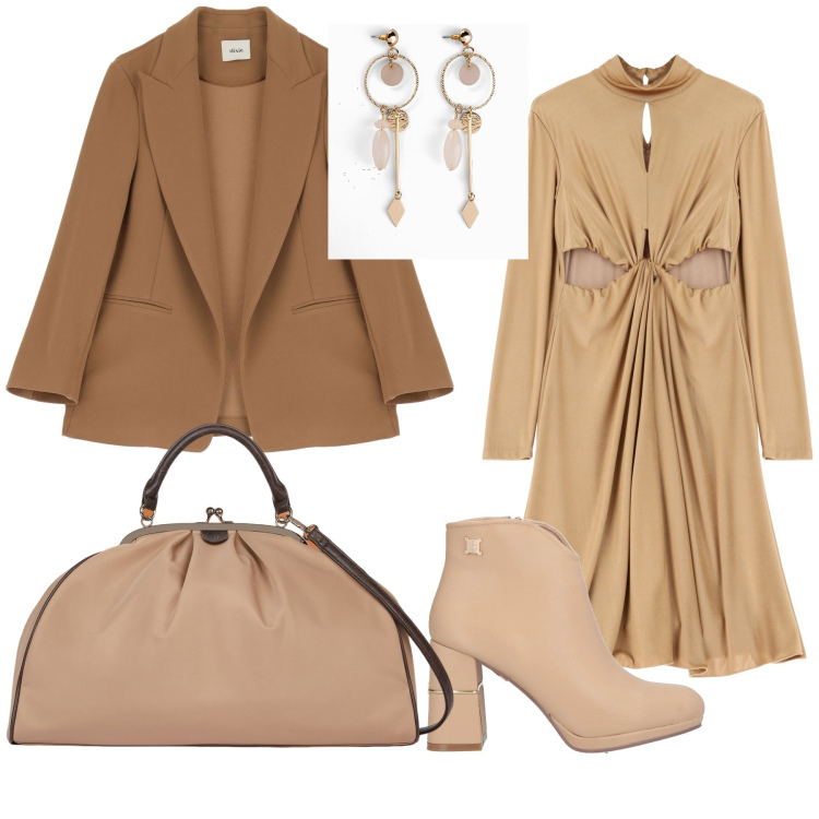 Outfit donna - Vestito da ufficio perfetto. Stile Bon Ton per Ufficio. Abbinamento con orecchini, stivaletti, vestiti, blazer, borse a spalla.
