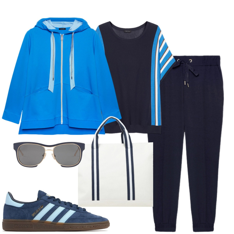 Outfit donna - Total look #2070262. Stile Casual per Tutti i giorni. Abbinamento con occhiali da sole, borse a mano, felpe con cappuccio, pantaloni, sneakers, maglieria.