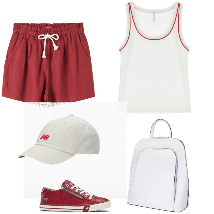 Outfit donna - Palestra. Stile Casual chic per Sport. Abbinamento con sneakers, zaini, shorts, cappelli, canottiere.