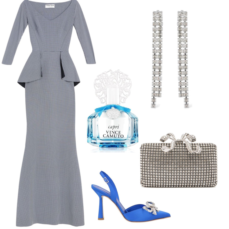 Outfit donna - Stasera la più elegante. Stile Glamour per Serata fuori. Abbinamento con vestiti lunghi, décolleté, profumi, orecchini, pochette.