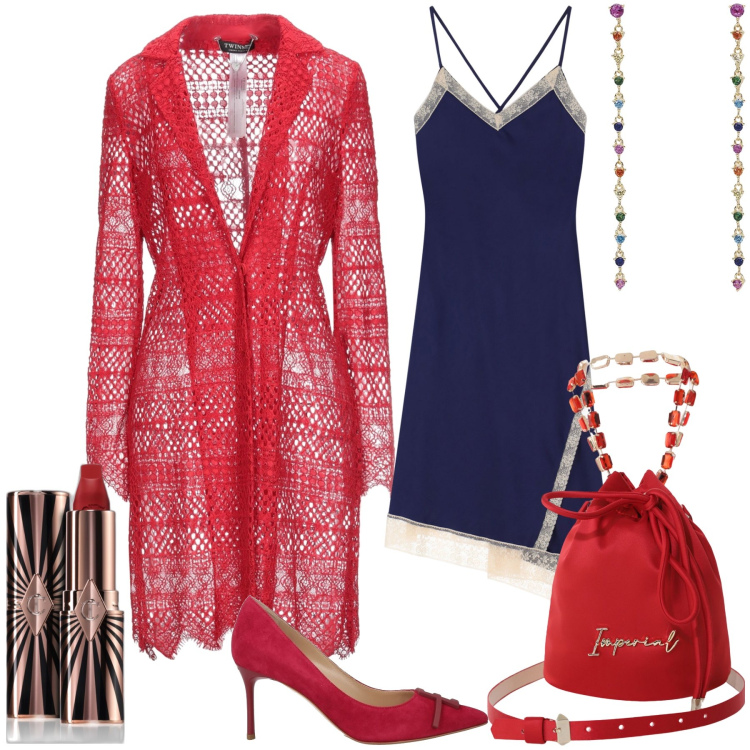 Outfit donna - Soprabito in pizzo. Stile Chic per Serata fuori. Abbinamento con trench, décolleté, rossetti, orecchini, borse a secchiello, vestiti asimmetrici.