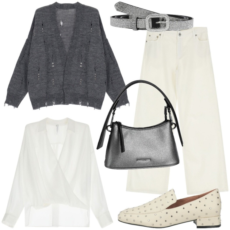 Outfit donna - A cena da amici. Stile Urban per Serata fuori. Abbinamento con mocassini, borse a mano, cinture, pantaloni, bluse, cardigans.