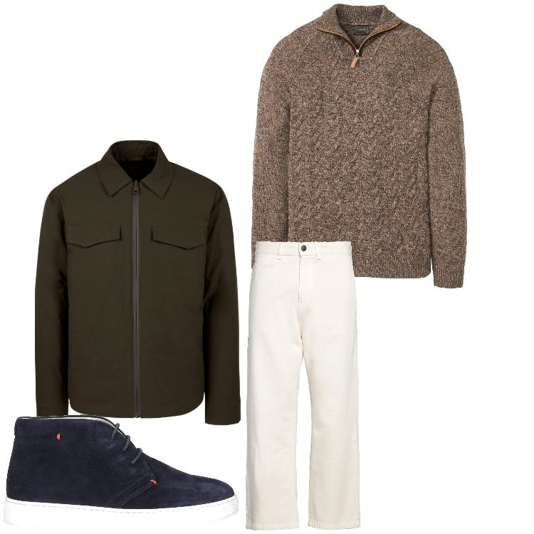 Outfit uomo - Modalita´pullover. Stile Casual per Tutti i giorni. Abbinamento con maglieria, jeans dritti, stivali e stivaletti, piumini.