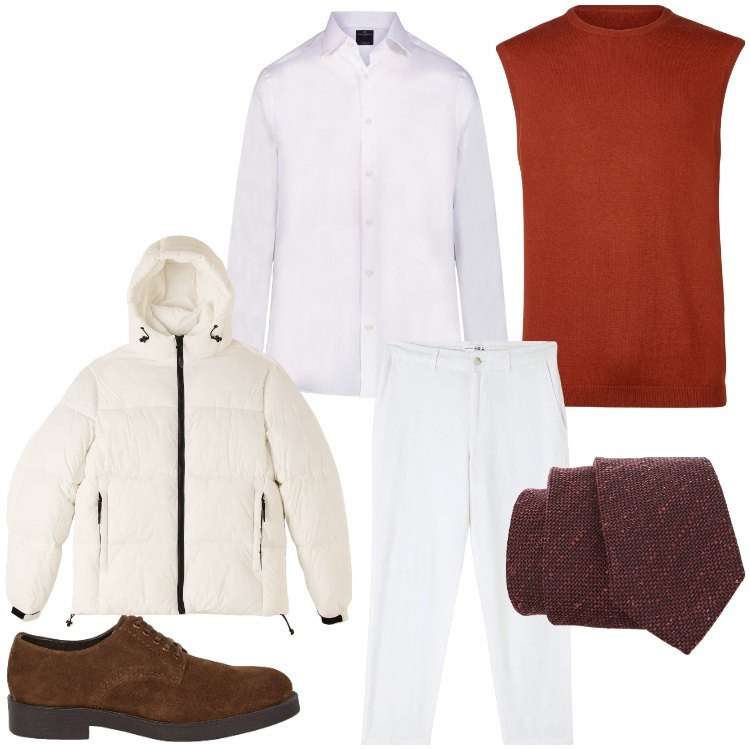 Outfit uomo - Domani in ufficio. Stile Business/Elegante per Ufficio. Abbinamento con pantaloni, piumini, cravatte, camicie, gilet, scarpe stringate.
