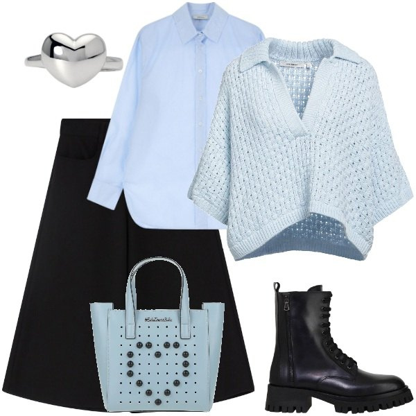 Outfit donna - Dettagli che fanno la differenza. Stile Glamour per Tutti i giorni. Abbinamento con pullovers, borse a mano, anelli, camicie, stivali, bermuda.