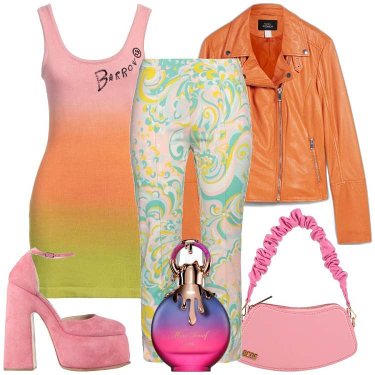 Outfit donna - Tutti gusti. Stile Trendy per Tutti i giorni. Abbinamento con blazer, décolleté, top, borse a mano, leggings, profumi.