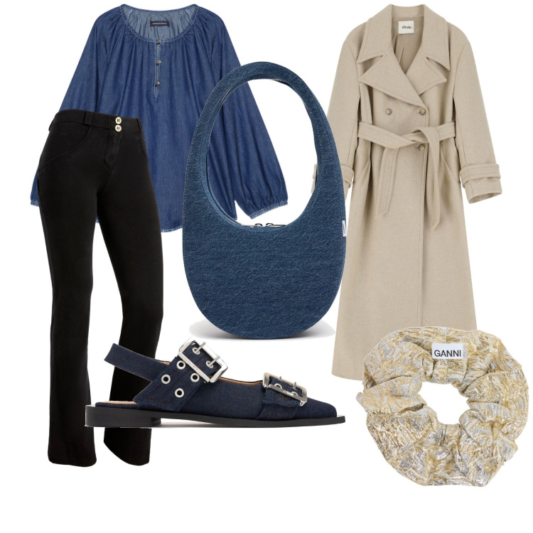 Outfit donna - Obssesed with jeans. Stile Casual chic per Ufficio. Abbinamento con jeggings, trench, camicie, accessori per capelli, ballerine, borse a spalla.