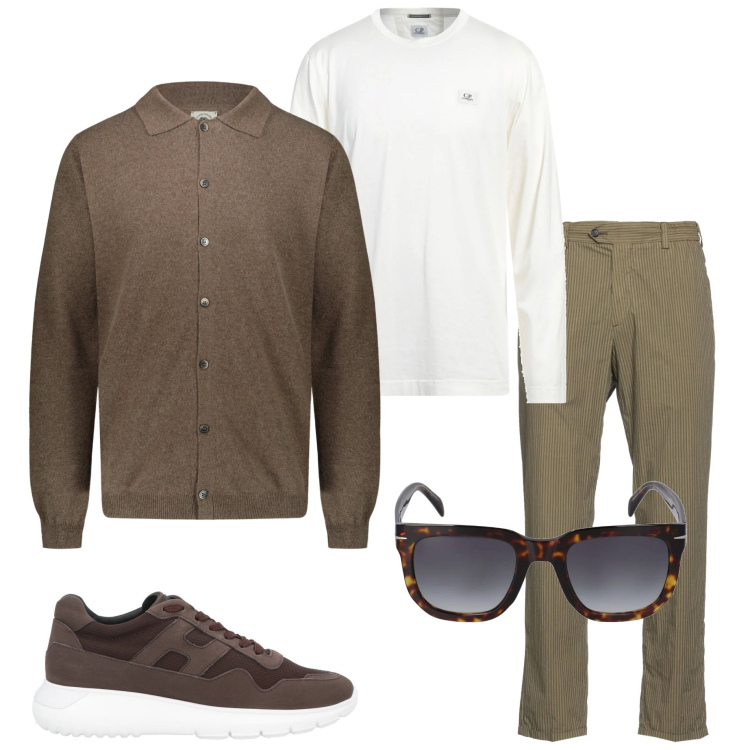 Outfit uomo - Casual style. Stile Casual per Tutti i giorni. Abbinamento con sneakers, pantaloni chino, t-shirt, polo, occhiali da sole.
