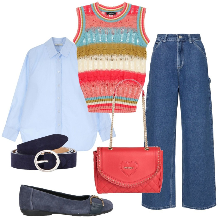 Outfit donna - Urban. Stile Urban per Tutti i giorni. Abbinamento con ballerine, borse a mano, camicie, maglieria, cinture, pantaloni.