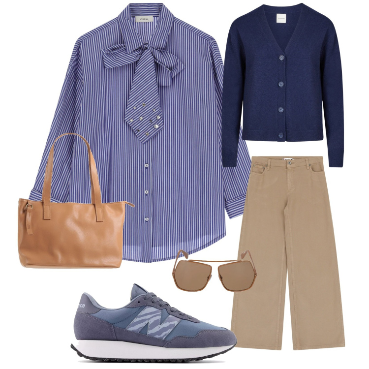 Outfit donna - Total look #2070486. Stile Casual per Tutti i giorni. Abbinamento con borse a mano, sneakers, pantaloni, camicie, cardigans, occhiali da sole.