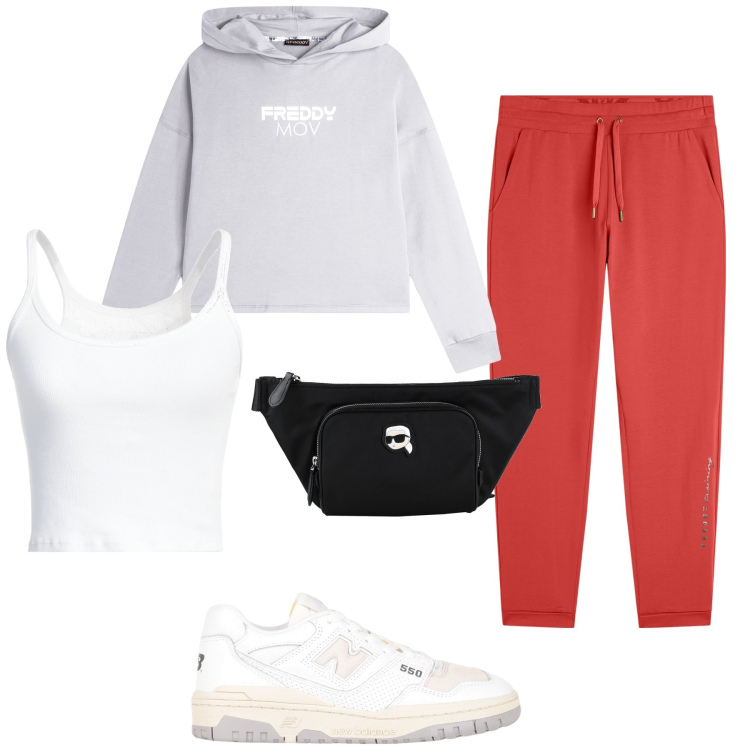 Outfit donna - Palestra con saldi. Stile Basic per Sport. Abbinamento con sneakers, marsupi, canottiere, pantaloni sportivi, felpe sportive.