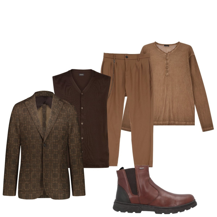 Outfit uomo - In città. Stile Trendy per Tutti i giorni. Abbinamento con stivali e stivaletti, pantaloni, t-shirt, giacche, gilet.