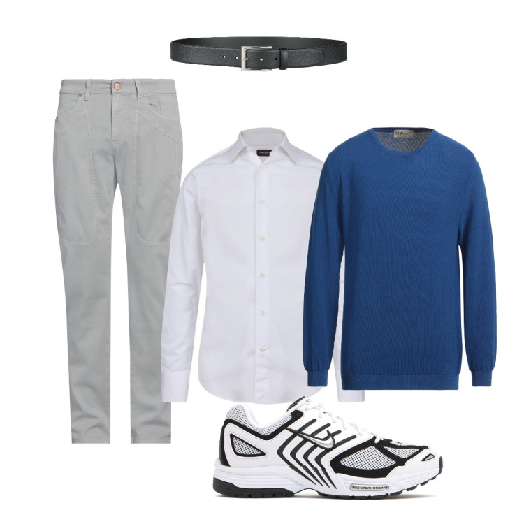 Outfit uomo - Total look #2070571. Stile Trendy per Tutti i giorni. Abbinamento con cinture, pullovers, pantaloni skinny, camicie, sneakers.