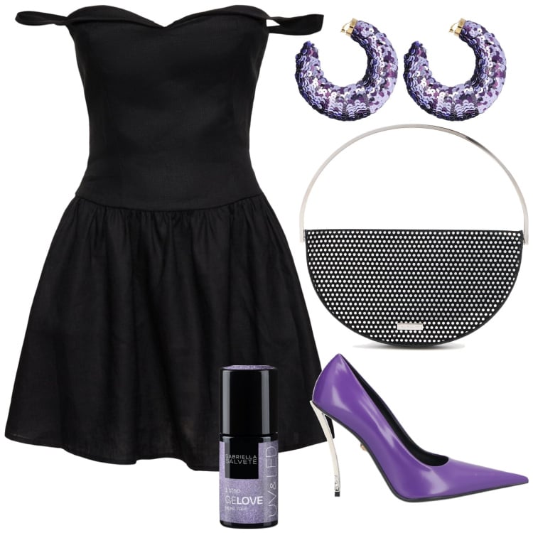 Outfit donna - Serata importante ma evento in corto. Stile Chic per Serata fuori. Abbinamento con décolleté, smalti, vestiti, orecchini, pochette.