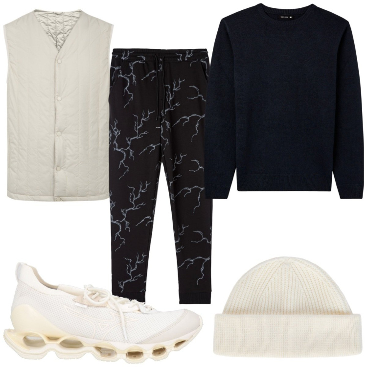 Outfit uomo - Total look #2070627. Stile Trendy per Tutti i giorni. Abbinamento con sneakers, pantaloni, maglieria, piumini, berretti.