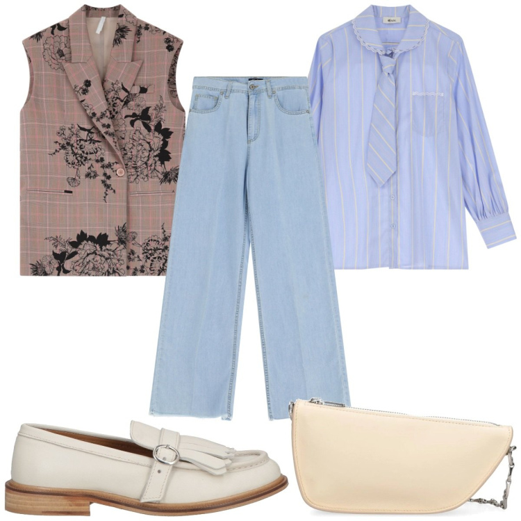 Outfit donna - Total look #2070631. Stile Casual per Ufficio. Abbinamento con mocassini, gilet, jeans, camicie, borse a spalla.