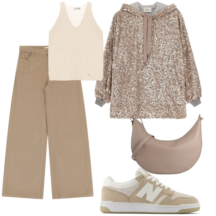 Outfit donna - Sportiva ma chic. Stile Sporty chic per Tutti i giorni. Abbinamento con borse a tracolla, sneakers, pantaloni, top, felpe con cappuccio.
