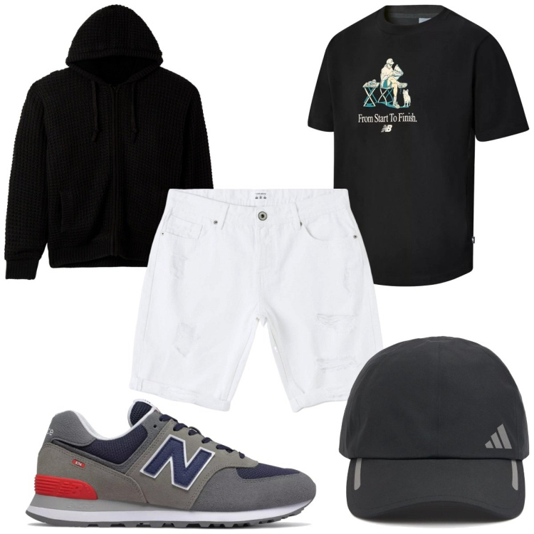 Outfit uomo - Total look #2070639. Stile Trendy per Sport. Abbinamento con bermuda, cardigans, sneakers, t-shirt, cappelli.