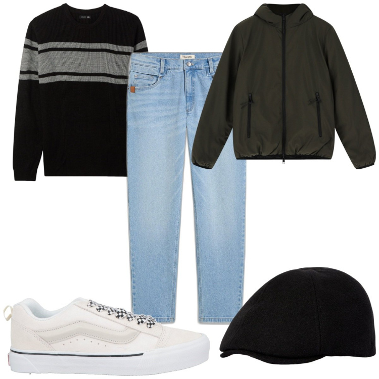 Outfit uomo - Total look #2070646. Stile Casual per Tutti i giorni. Abbinamento con sneakers, jeans, maglieria, piumini, cappelli e berretti.