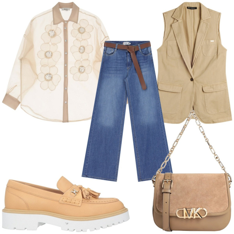 Outfit donna - Total look #2070651. Stile Trendy per Tutti i giorni. Abbinamento con borse a mano, mocassini, jeans, gilet, camicie.