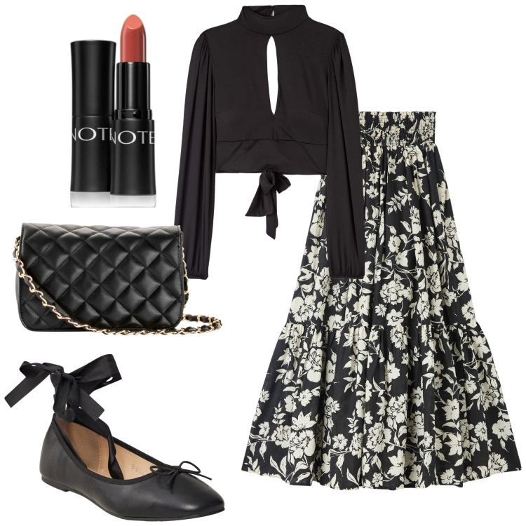 Outfit donna - Total look #2070674. Stile Romantica per Tutti i giorni. Abbinamento con borse a tracolla, rossetti, gonne lunghe, t-shirt, ballerine.