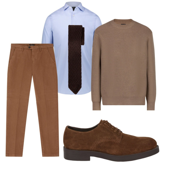 Outfit uomo - Total look #2070792. Stile Business/Elegante per Ufficio. Abbinamento con pantaloni chino, camicie, maglieria, cravatte, scarpe stringate.