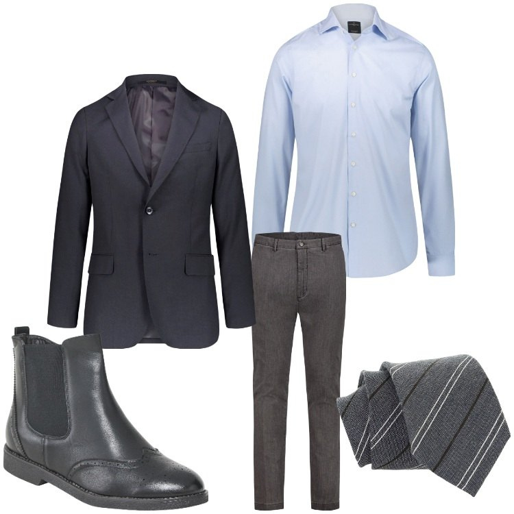 Outfit uomo - Professionale in jeans. Stile Business/Elegante per Ufficio. Abbinamento con stivali e stivaletti, cravatte, camicie, giacche, pantaloni.
