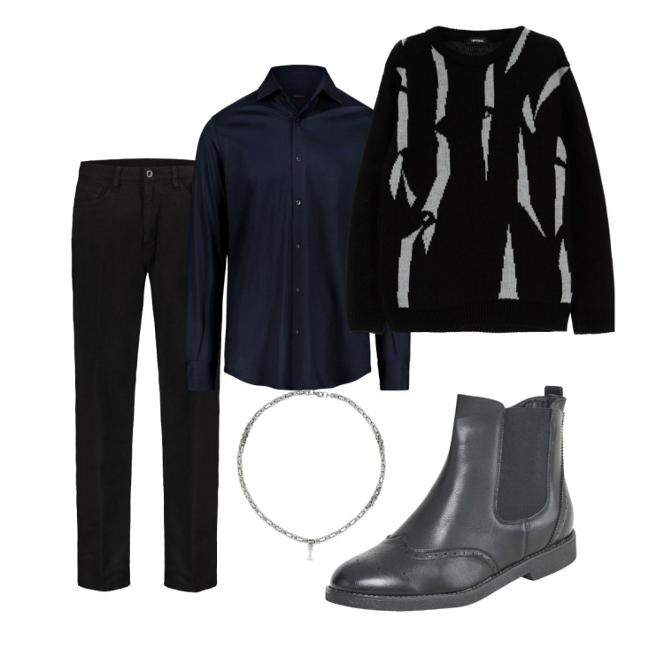 Outfit uomo - Total look #2070806. Stile Trendy per Tutti i giorni. Abbinamento con stivali e stivaletti, pullovers, collane, pantaloni, polo.