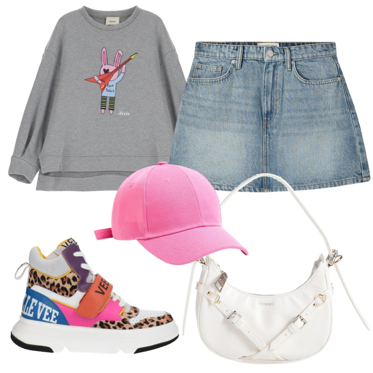 Outfit donna - Sneakers originali e particolari. Stile Preppy per Tutti i giorni. Abbinamento con borse a mano, sneakers, minigonne, cappelli, felpe.