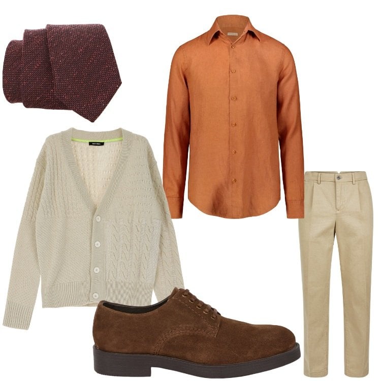 Outfit uomo - Elegante in cardigan. Stile Business/Elegante per Ufficio. Abbinamento con cravatte, cardigans, pantaloni, camicie, scarpe stringate.