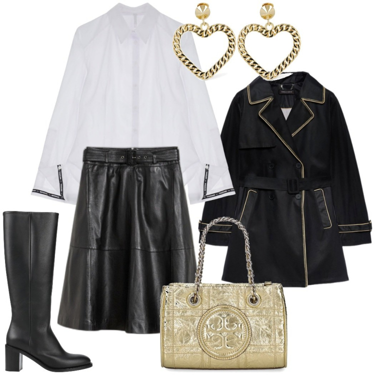Outfit donna - La borsa che fa la differenza. Stile Glamour per Serata fuori. Abbinamento con gonne, stivali, camicie, trench, borse a mano, orecchini.