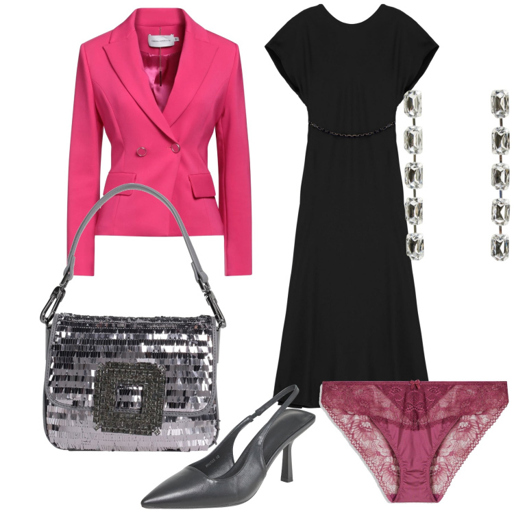 Outfit donna - La giacca avvitata. Stile Glamour per Ufficio. Abbinamento con culotte, blazer, borse a mano, orecchini, décolleté, vestiti.