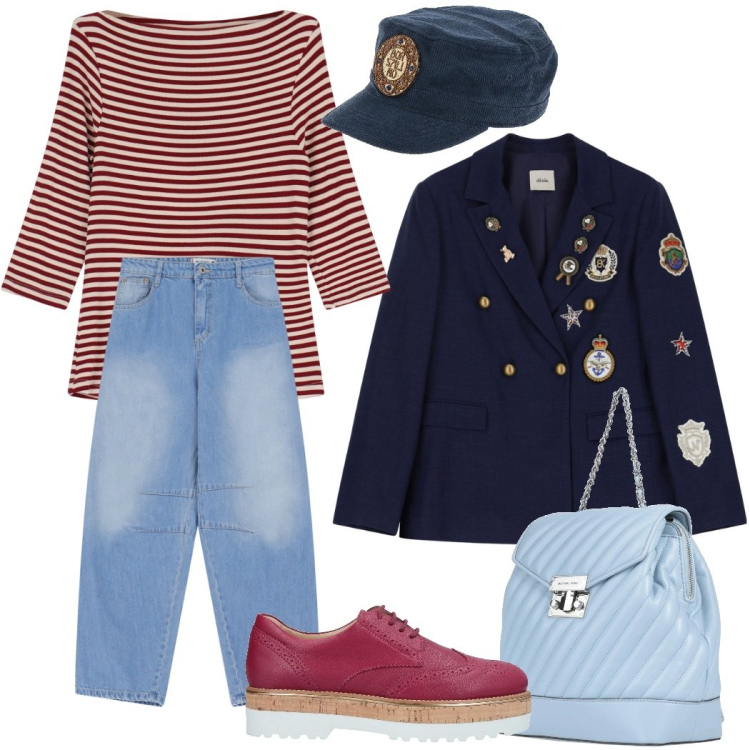 Outfit donna - School style. Stile Urban per Tutti i giorni. Abbinamento con scarpe stringate, zaini, cappelli, jeans, blazer, t-shirt.