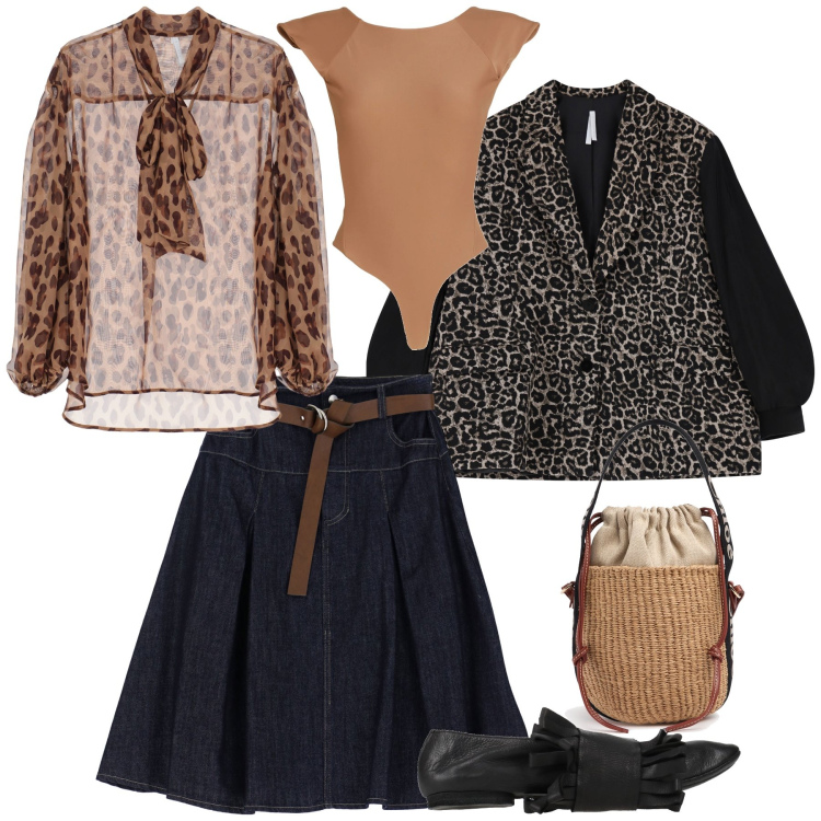 Outfit donna - La camicia trasparente ed il body. Stile Glamour per Ufficio. Abbinamento con ballerine, body, camicie, blazer, gonne longuette, borse a mano.