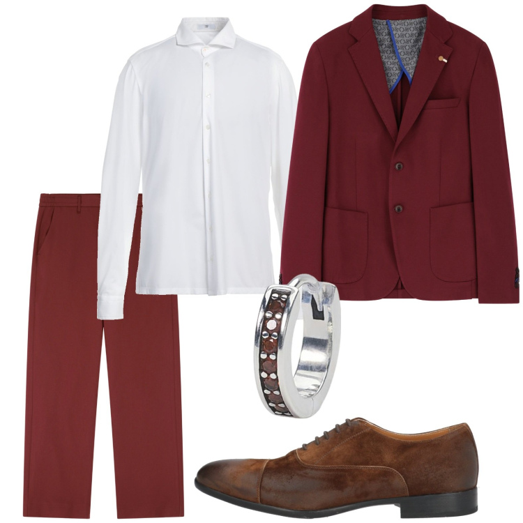 Outfit uomo - Colori di tendenza. Stile Urban per Serata speciale. Abbinamento con scarpe stringate, camicie, orecchini, pantaloni, giacche.