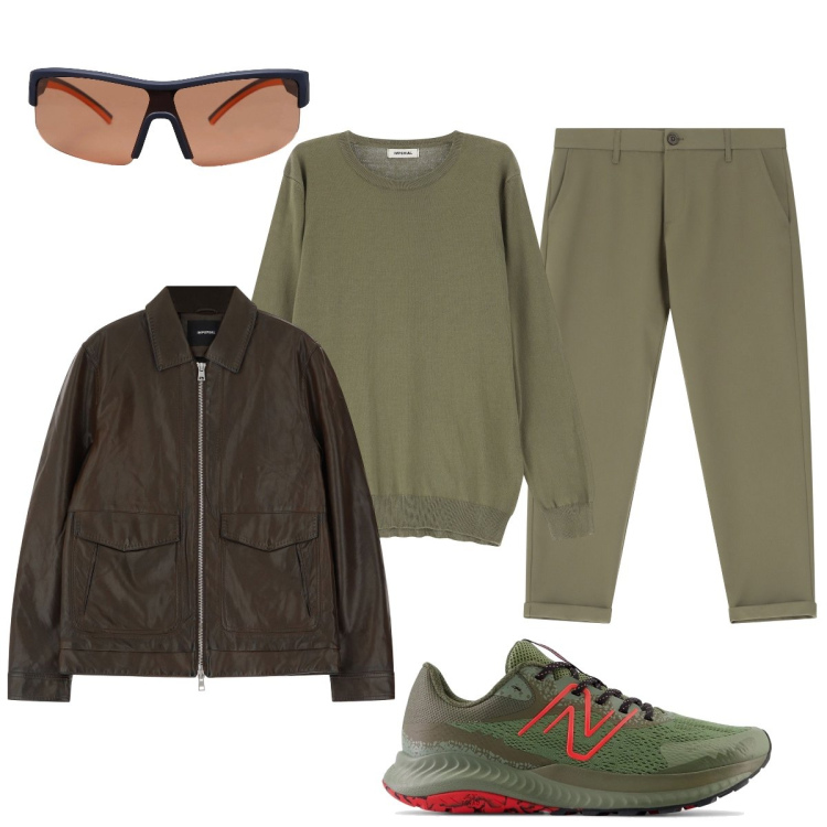 Outfit uomo - Total look #2071027. Stile Casual per Tutti i giorni. Abbinamento con occhiali da sole, sneakers, pantaloni chino, maglieria, giacche.